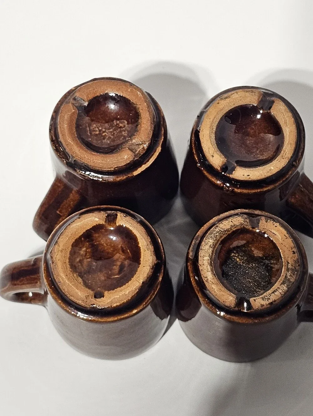 Vintage Mid-century Brown Glazed Ceramic Miniature Mug-style Shot Glasses 4